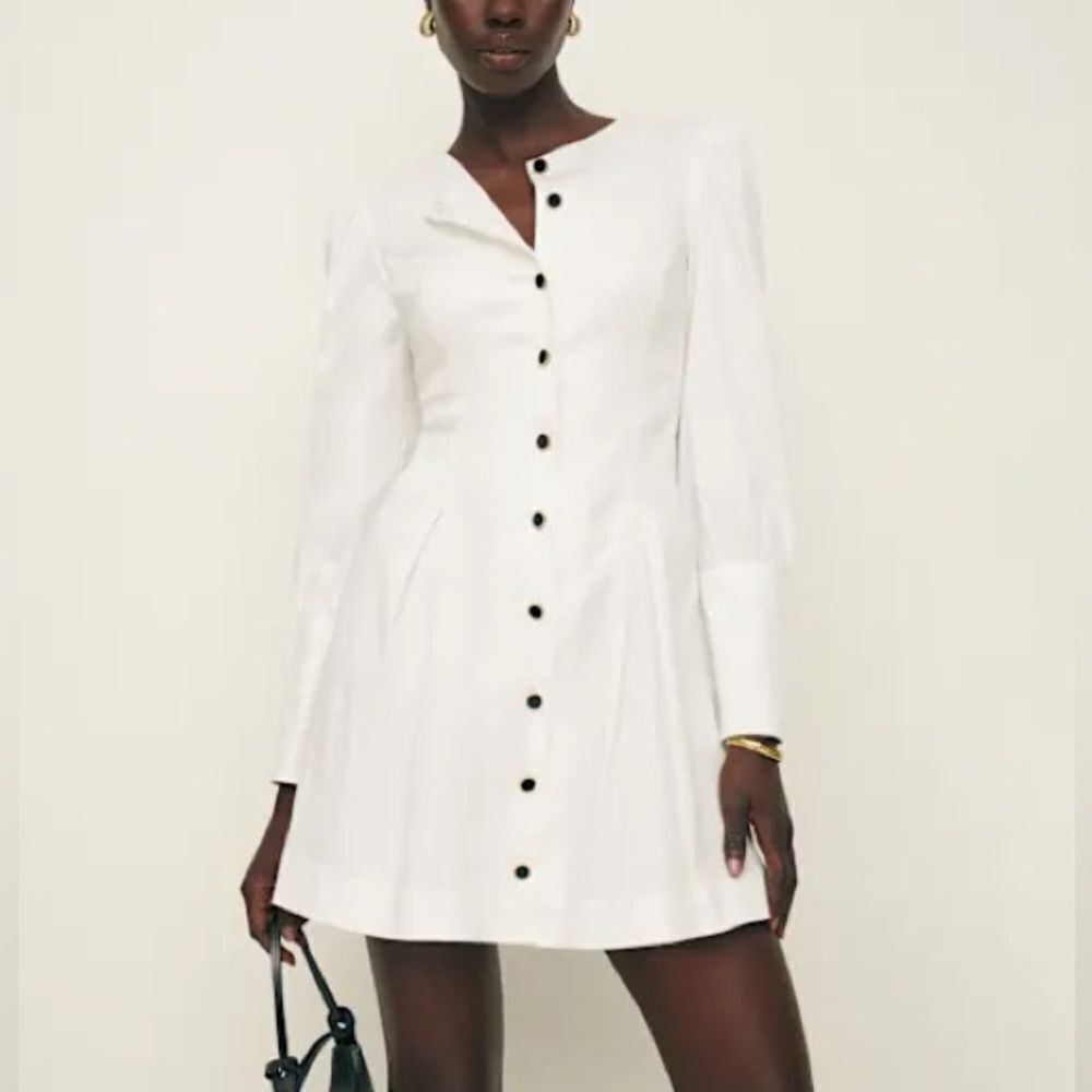 Reformation Lovisa Long Sleeve Stretch Organic Cotton Minidress - White - Size 6